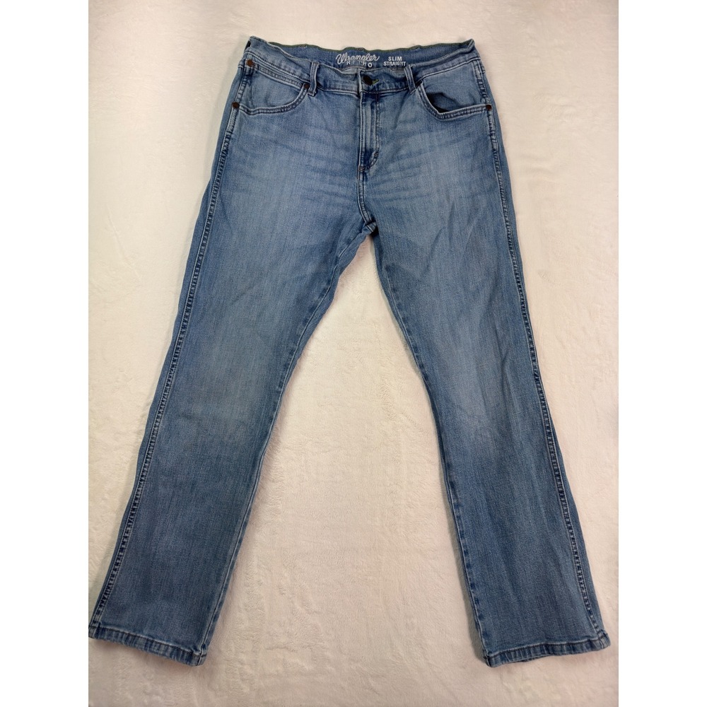 Wrangler Retro Slim Straight Jeans Light Wash Denim Mens 33x30 1088WZJK